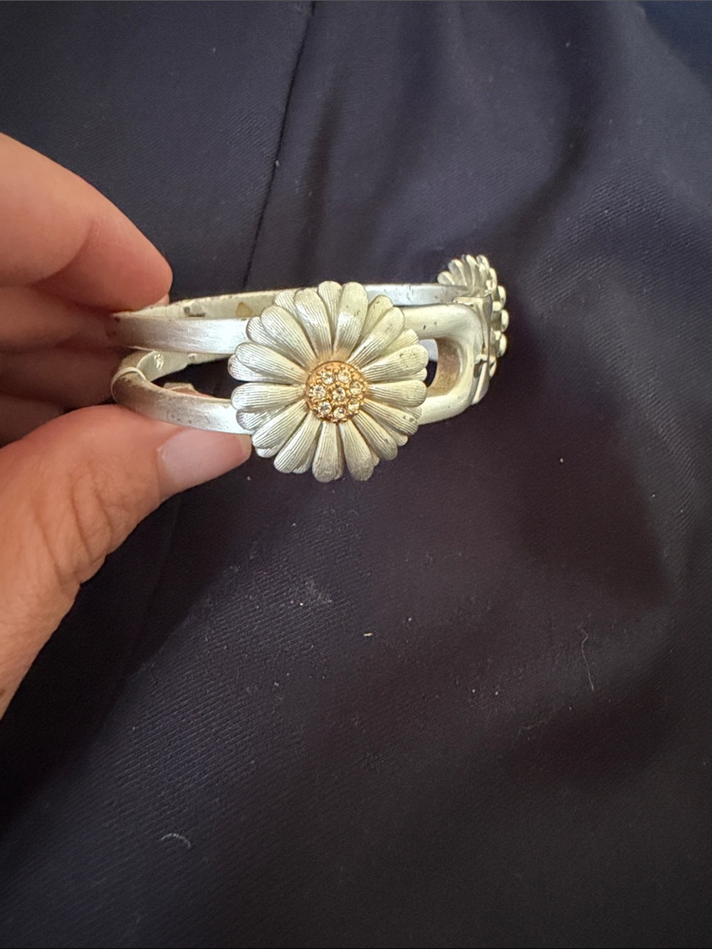 Brighton Silver Daisy Cuff Bracelet with Gold-Tone Center